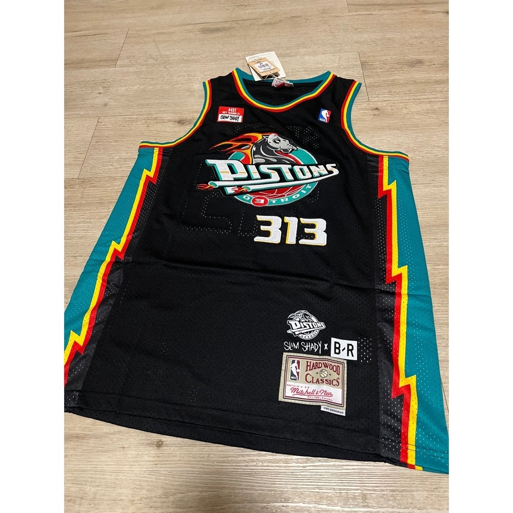 Detroit Pistons Shady 313 Basketball Jersey Size M Eminem NWT Mitchell &‎ Ness